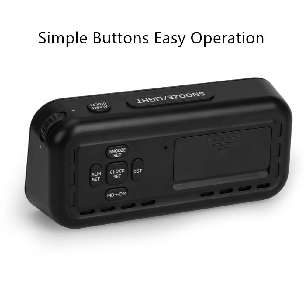 Simple Buttons Easy Operation  
ON/OFF  
ALARM SNOOZE/LIGHT  
SNOOZE SET  
ALM SET  
CLOCK SET  
DST  
MD---DM