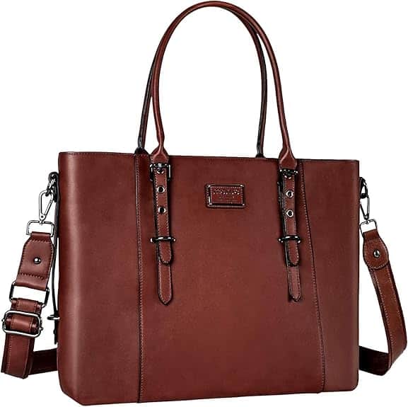 Vulpecula Spade - PU Leather Laptop Tote Bag for Women, Waterproof Large Capacity Business Work Briefcase Shoulder Laptop Bag - Brown