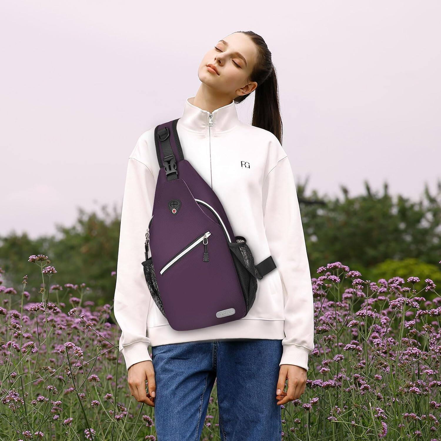 Alt View 3. mosiso - Sling Backpack Multipurpose Crossbody Shoulder Bag Travel Hiking Daypack - Purple.
