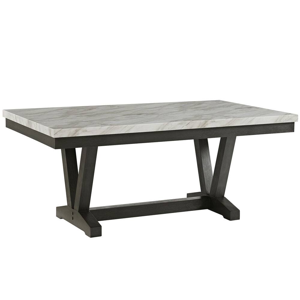 Angle. Elements - Everdeen Transitional Dining Table with Faux Marble Top and Trestle Base - Charcoal.