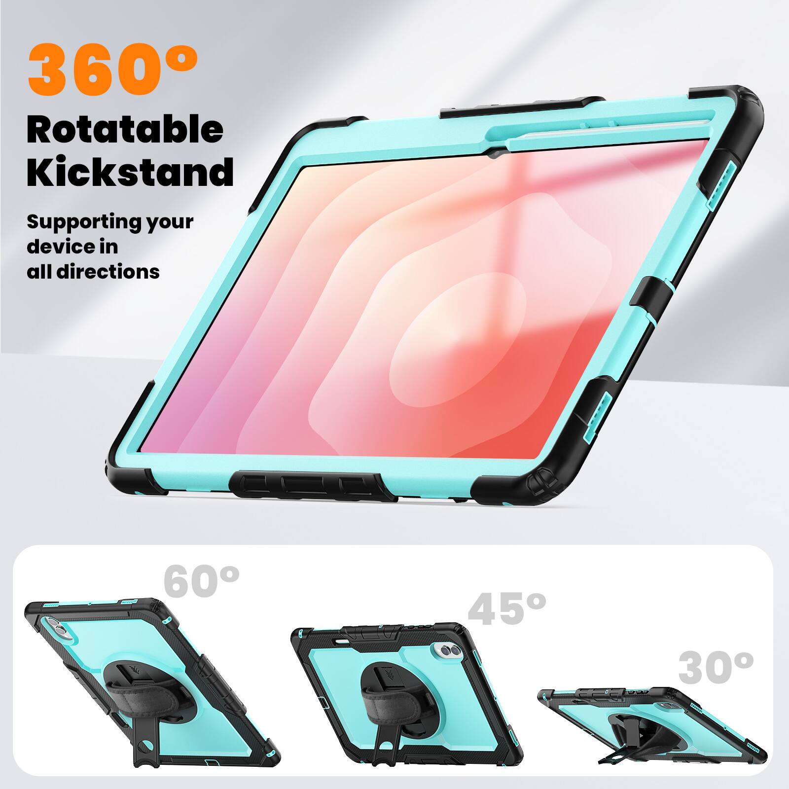 360° Rotatable Kickstand  
Supporting your device in all directions  
60° 45° 30°