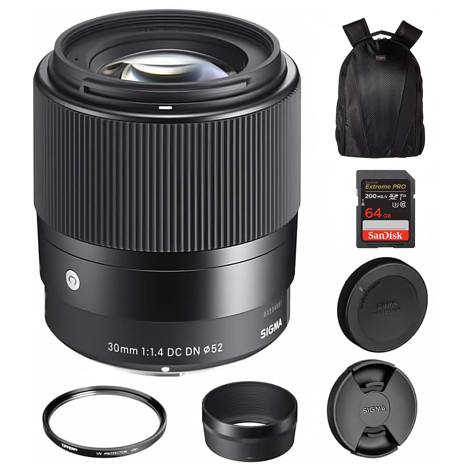 Sigma - 30mm f/1.4 DC DN Contemporary Lens for Sony E, 52mm UV, 64GB, Camera Bag