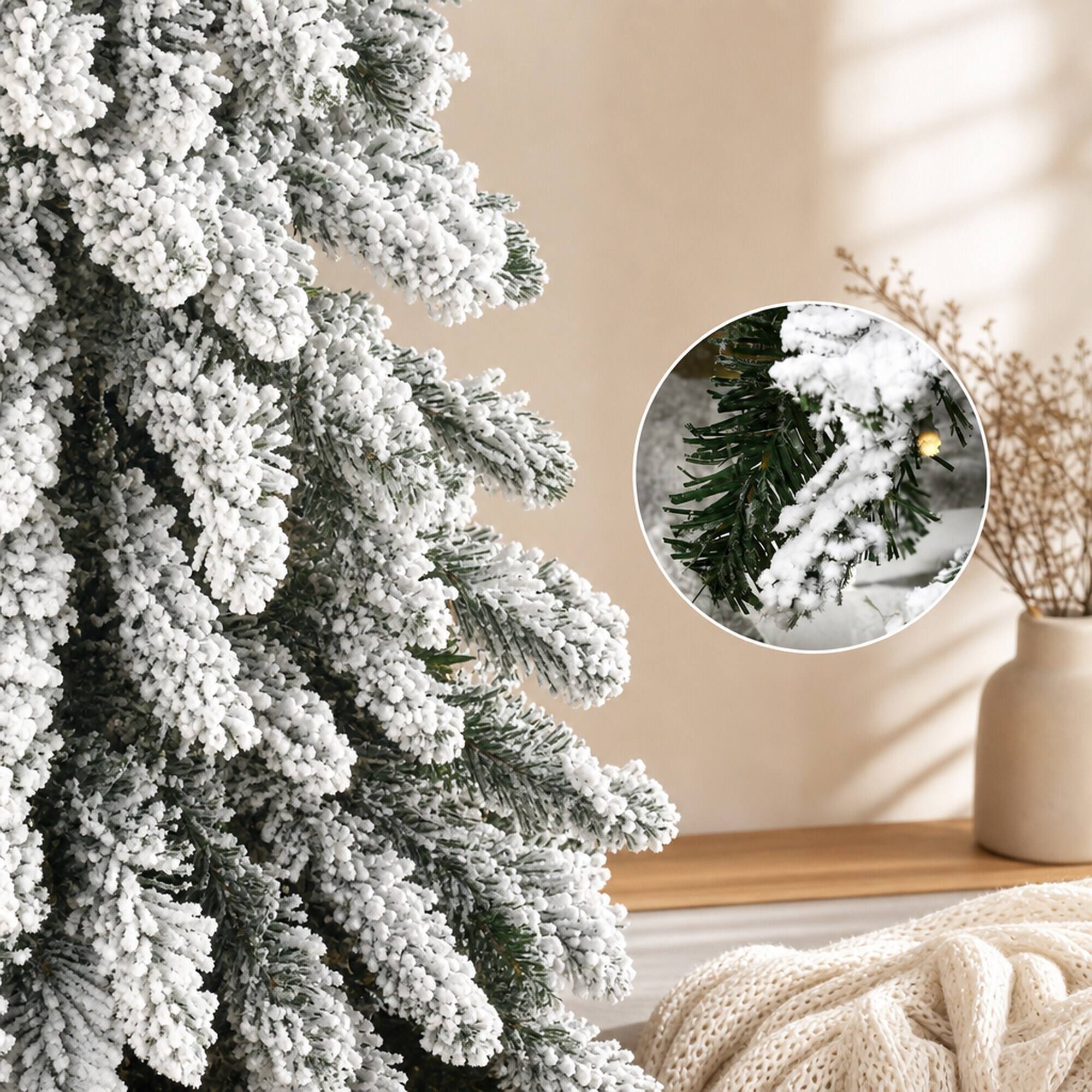 Alt View 6. RYHNUYNE - Pre-Lit Slim Flocked Christmas Tree With Warm White or Colorful LED Lights and Snow Frosted Branches - Green.