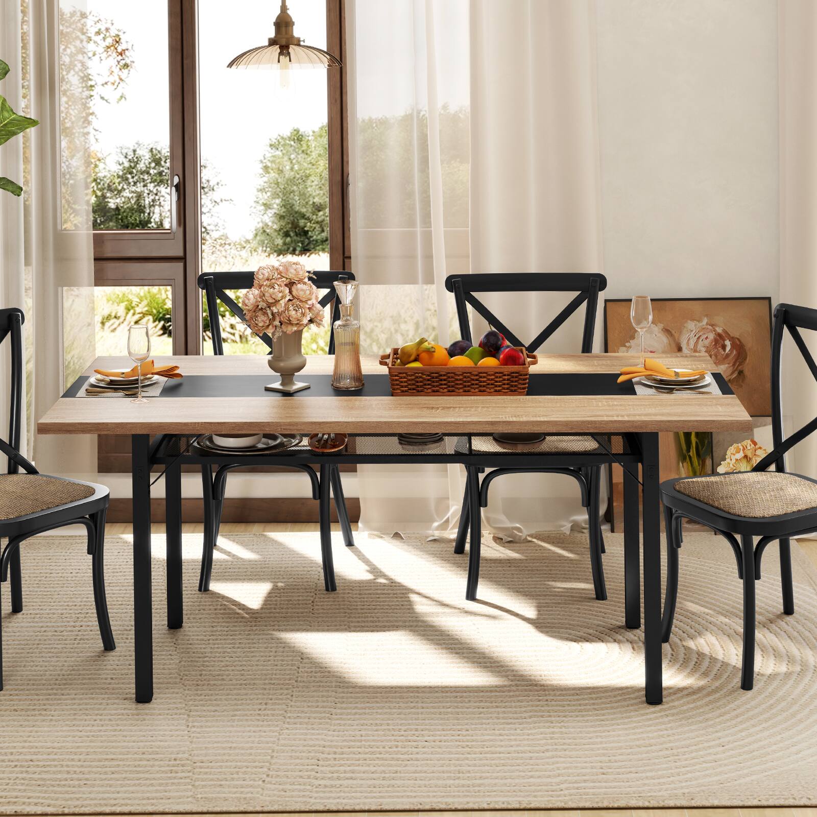 Alt View 3. Gymax - Gymax 71'' Long Large Wood Dinner Table 6 FT Dining Table w/ Heavy-Duty Metal Frame - Natural.