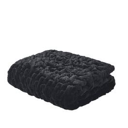 Gracie Mills - Ashlee Modern Solid Ruched Fur Throw Blanket - Black