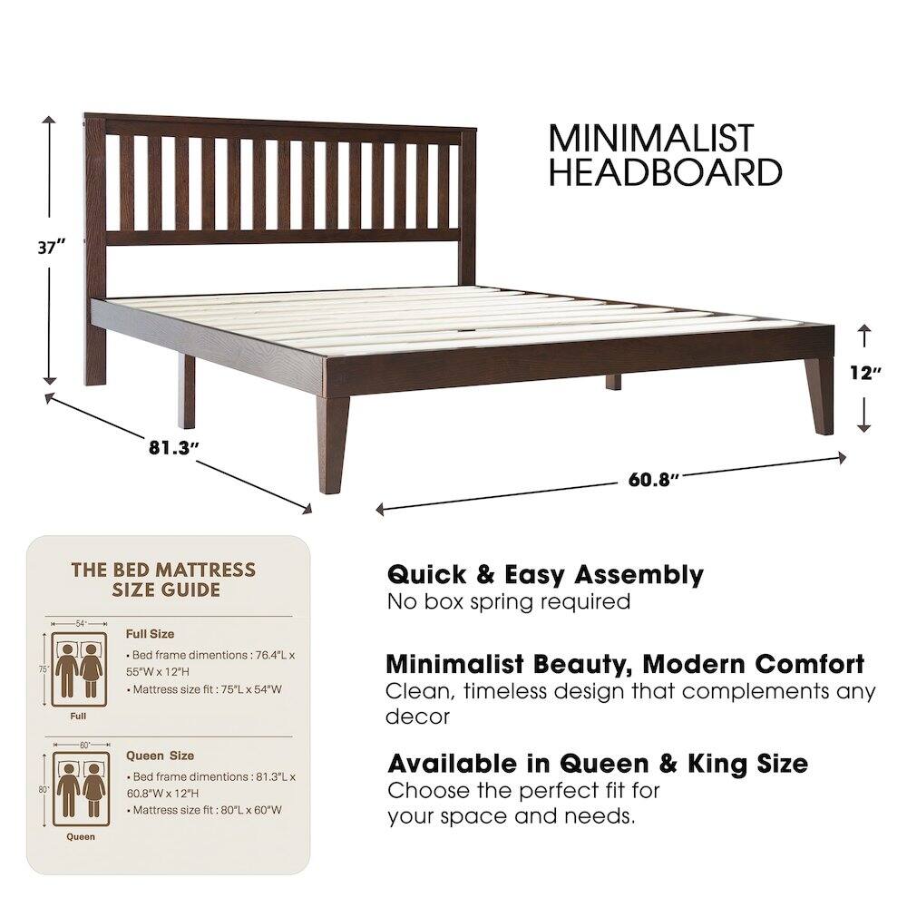 East West Furniture Queen Wooden Platform Bed Frame Dark Roast Oak ...