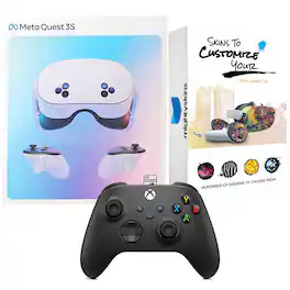 Meta - Quest 3S 128GB Virtual Reality VR Headset with Black Xbox Controller and MightySkins Custom Skin Code Bundle - White