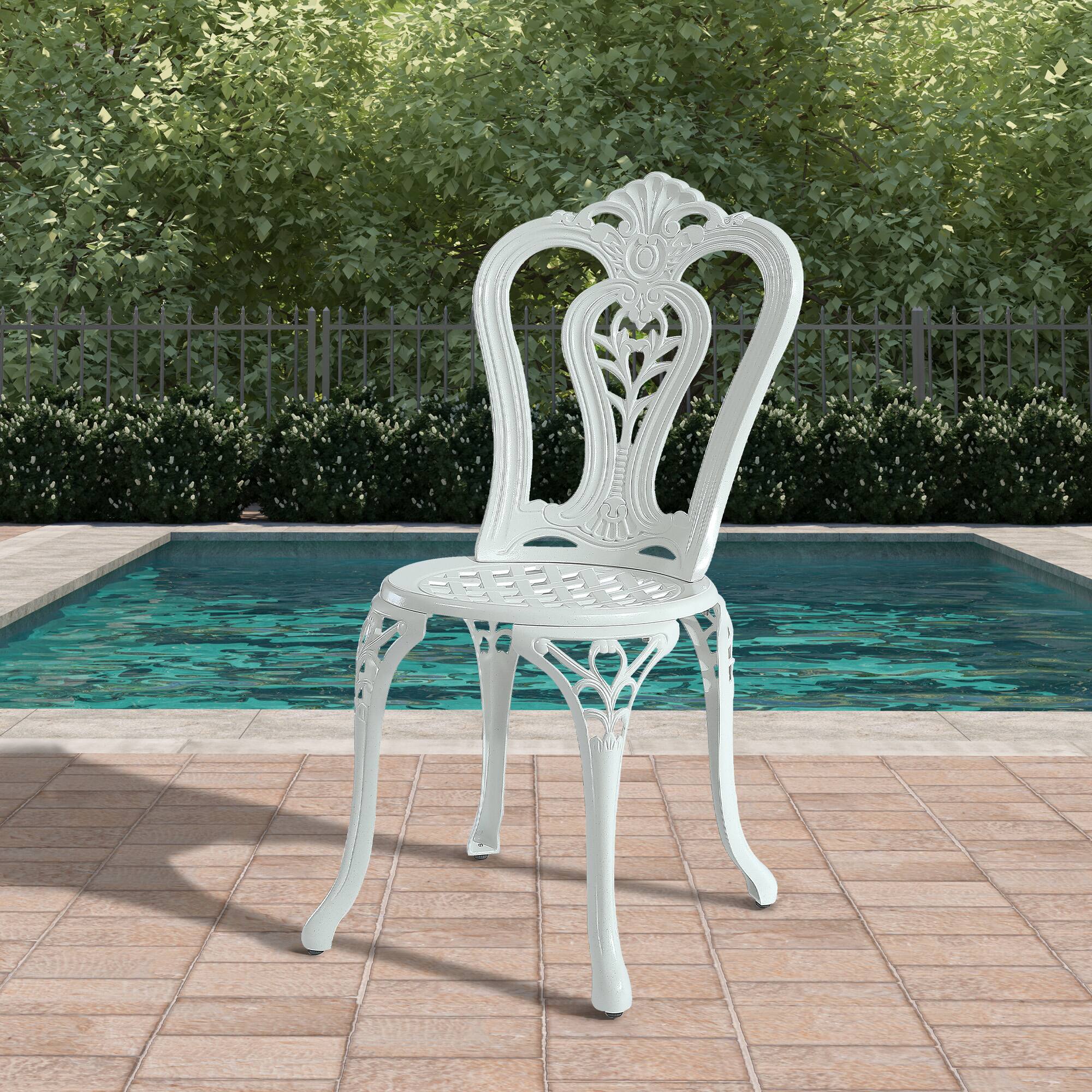 Back. Mondawe - Set of 2 Cast Aluminum Bistro Chairs - White.