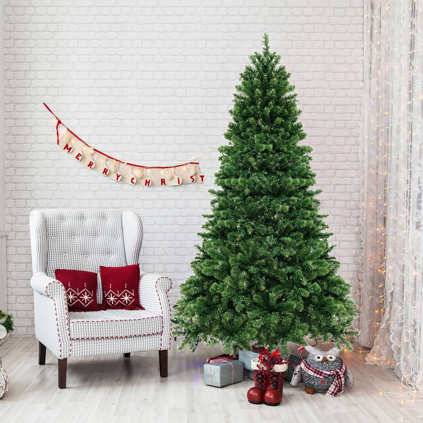 Alt View 1. Ecooso - 7ft Hinged Artificial Christmas Tree with PVC Tips and Warm White LED Lights - Green.