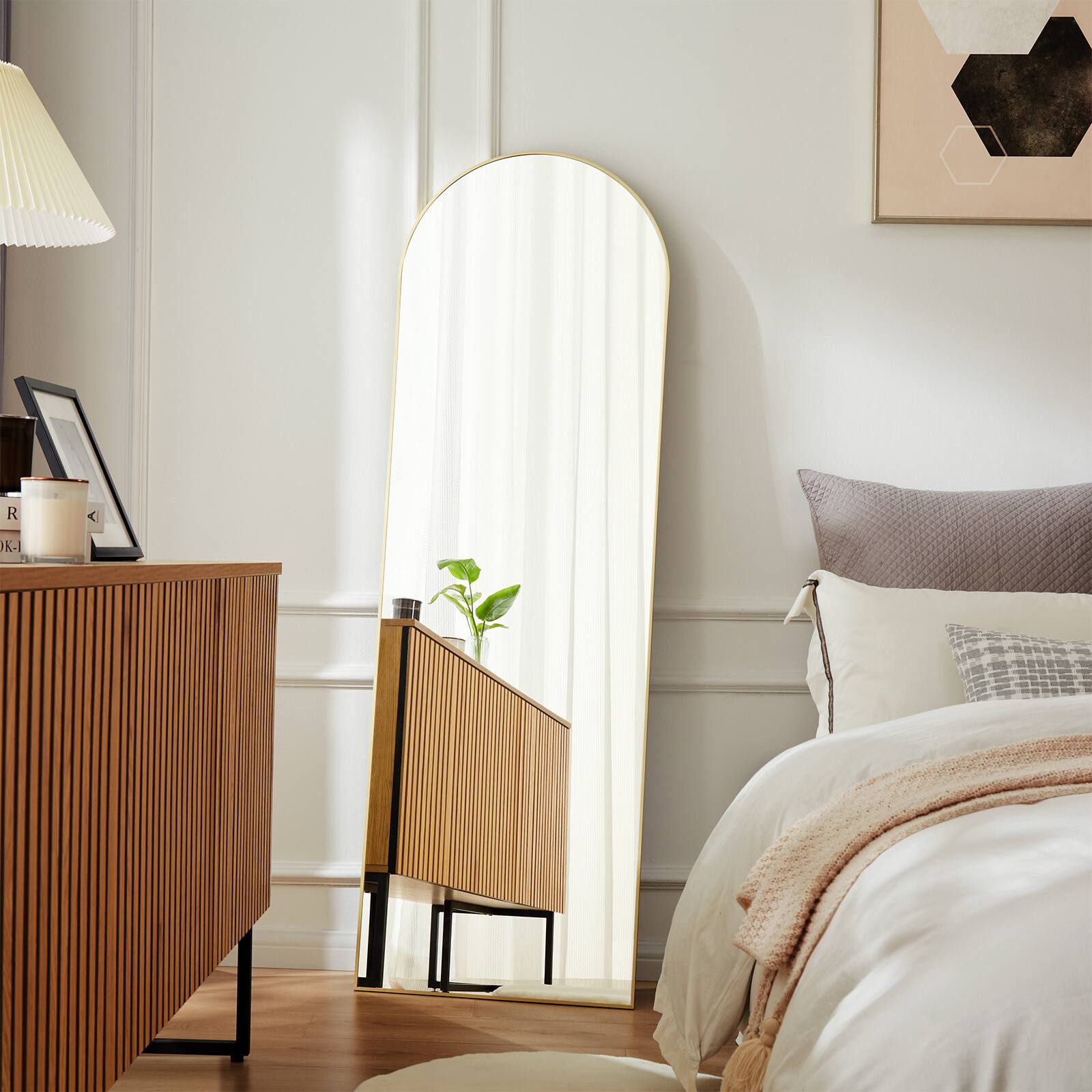 Alt View 1. DOMETOUR - 21"×64"Arched Full Length Mirror Full Body Mirror Floor Mirror Standing Hanging or Leaning Wall - Gold.