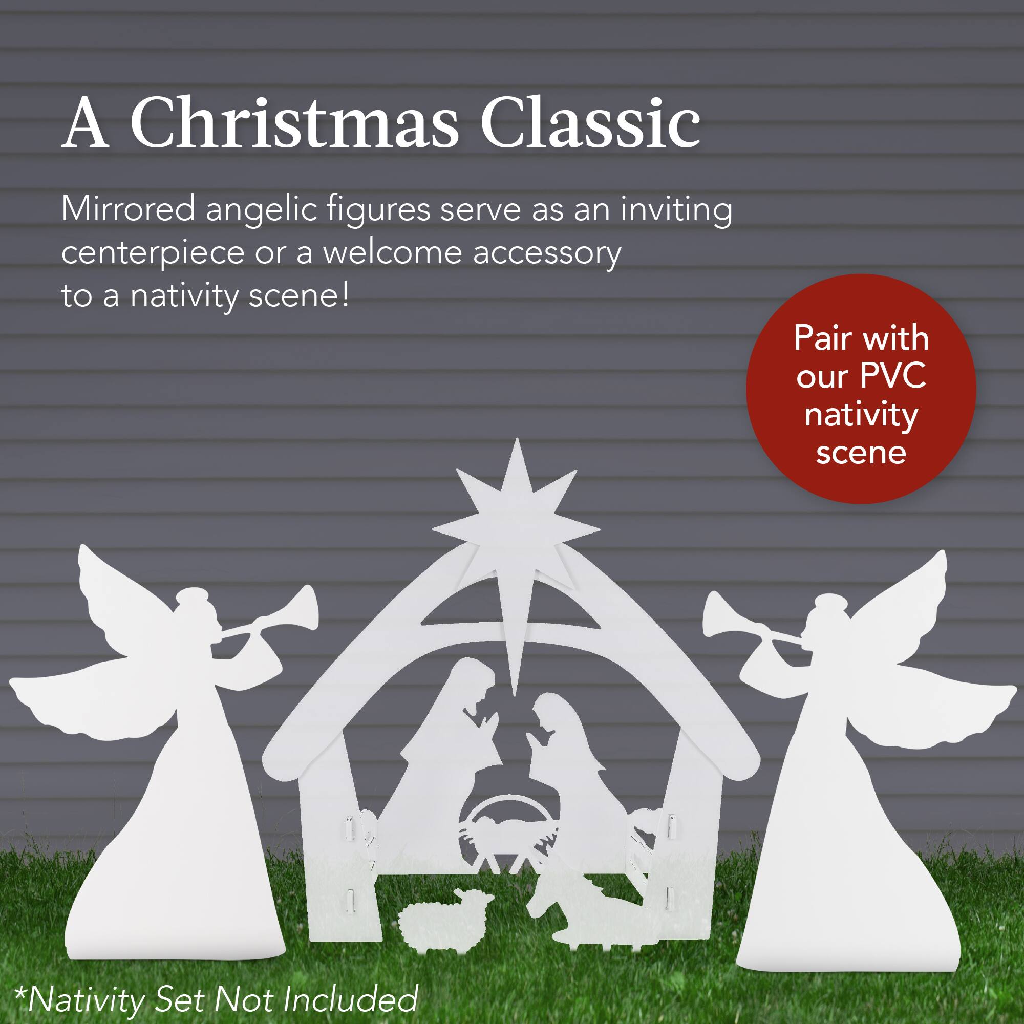 A Christmas Classic

Mirrored angelic figures serve as an inviting centerpiece or a welcome accessory to a nativity scene!

Pair with our PVC nativity scene

*Nativity Set Not Included
