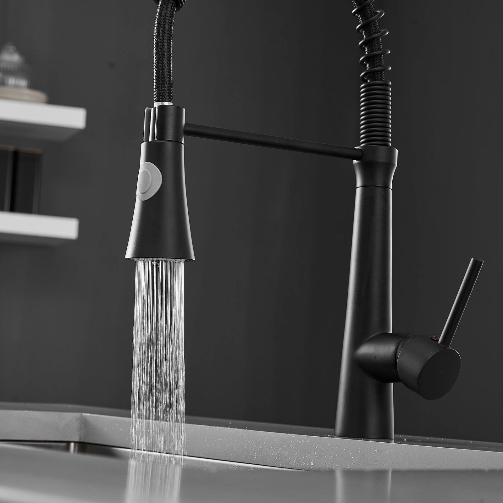 Alt View 8. Boyel Living - Black Stainless Steel Faucet Single-Handle Faucet Pull-Down Sprayer Kitchen Faucet - Black.