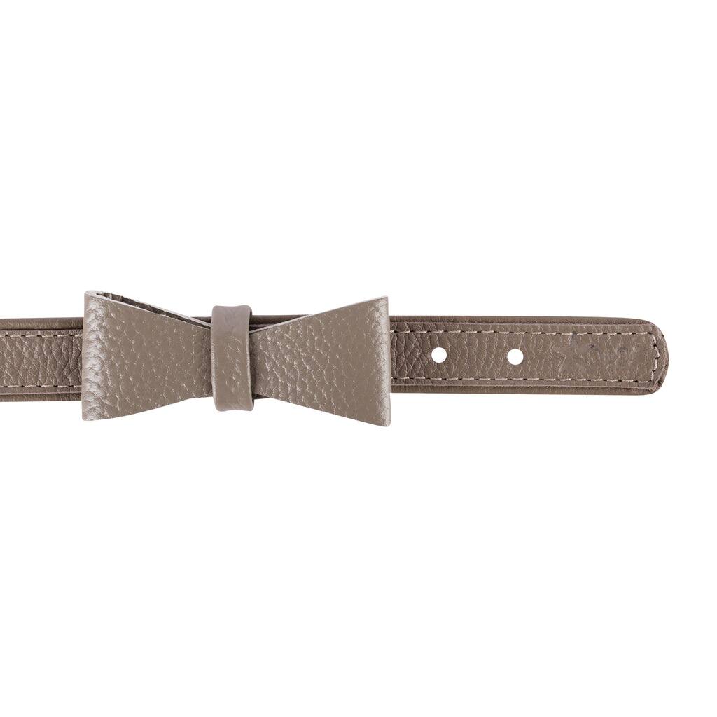 Angle. PoisePup - Cute Handmade Genuine Soft Full Grain Leather Dog Bow Tie - Gray.