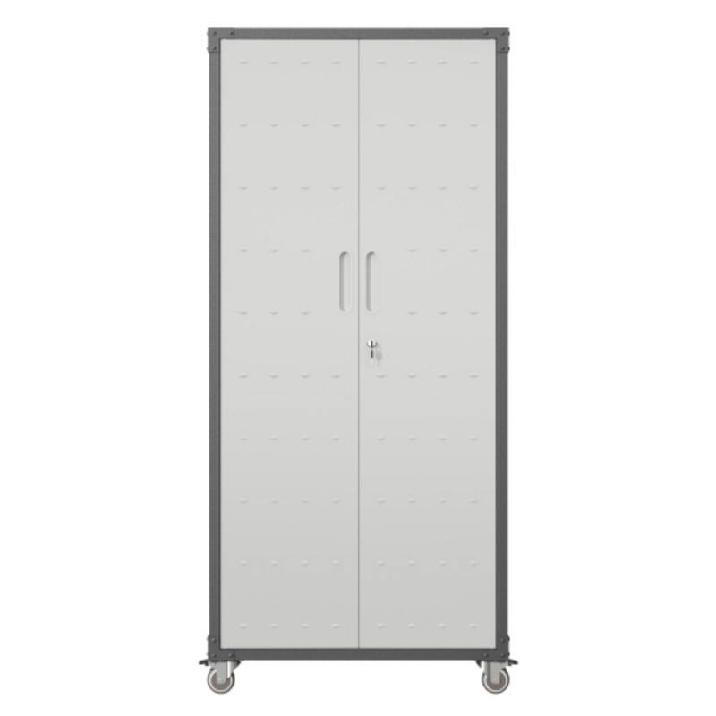 Front. ALEXOUN - 71" Metal Garage Storage Cabinet with Wheels,Heavy-Duty Lockable Cabinet for Home,Office,Garage,Ideal for Tools Storage - Gray.