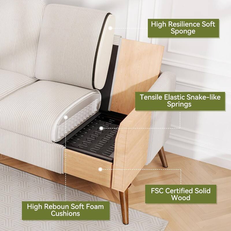 High Resilience Soft Sponge, Tensile Elastic Snake-like Springs, High Rebound Soft Foam Cushions, FSC Certified Solid Wood