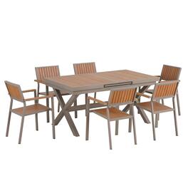 Mondawe - 7-Piece Outdoor Dining Set with 6 Chairs and Extendable Table - Camel+Natural
