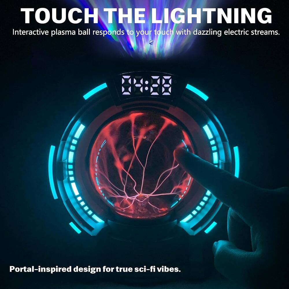 TOUCH THE LIGHTNING  
Interactive plasma ball responds to your touch with dazzling electric streams.  

Portal-inspired design for true sci-fi vibes.