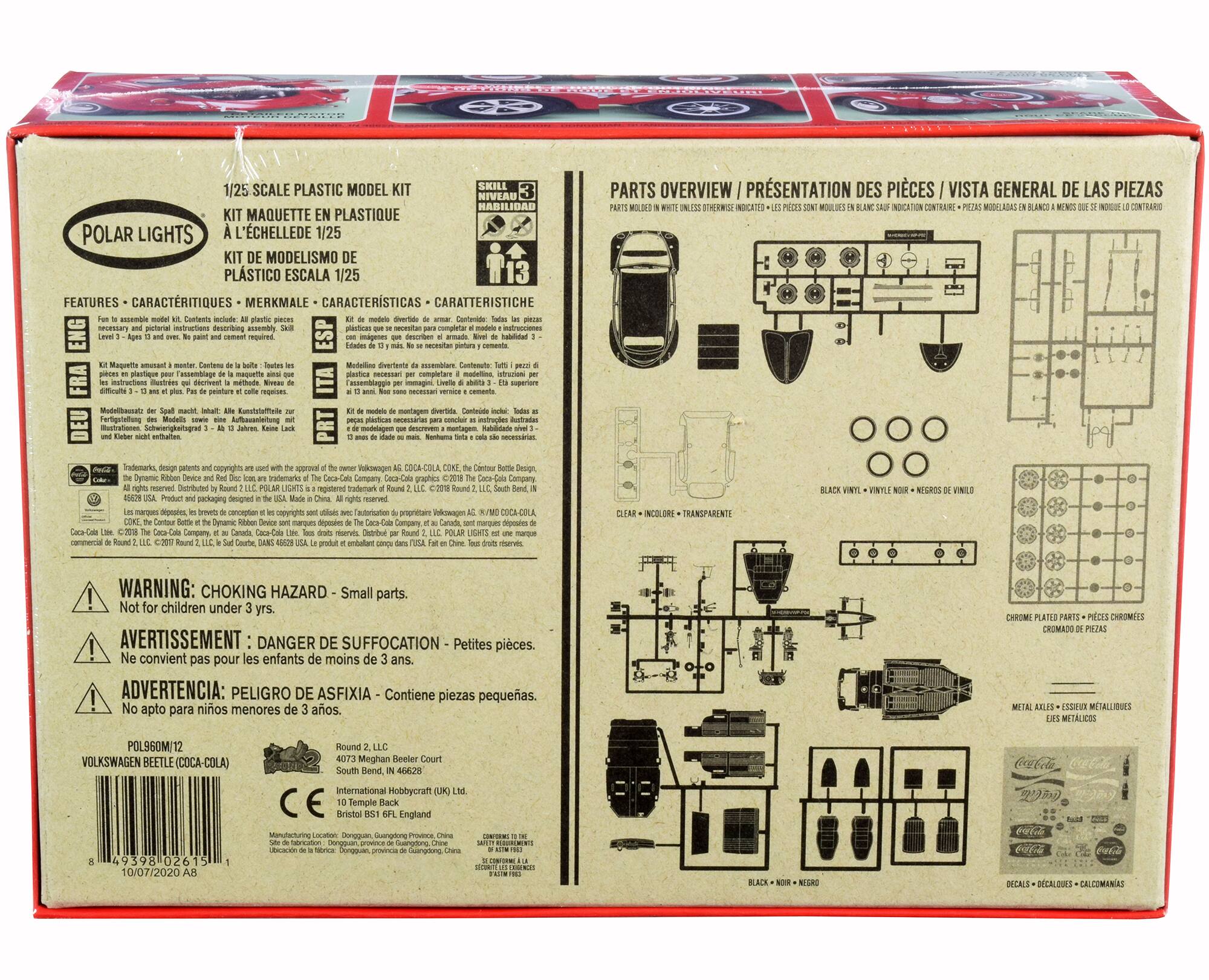 Sure, here is the corrected and grouped text from the image:

---

**1/25 SCALE PLASTIC MODEL KIT**

**POLAR LIGHTS**

**KIT MAQUETTE EN PLASTIQUE**

**KIT DE MODELISMO DE PLÁSTICO**

**SKILL LEVEL HABILIDAD**

**A L'ÉCHELLE 1/25**

**KIT DE MODELISMO DE PLÁSTICO ESCALA 1/25**

**FEATURES - CARACTERÍSTIQUES - MERKMALE - CARACTERÍSTICAS - CARATTERISTICHE**

- Form assemble model kit, instructions, and plastic parts.
- Kit de modelismo, instrucciones y partes de plástico.
- Kit de modelismo, instructions et pièces en plastique.
- Kit de modelismo, instrucciones y partes de plástico.
- Kit de modelismo, instrucciones y partes de plástico.

**SKILL LEVEL**

- 13+

**WARNING: CHOKING HAZARD - Small parts. Not for children under 3 yrs.**

**AVERTISSEMENT: DANGER DE SUFFOCATION - Petites pièces. Ne convient