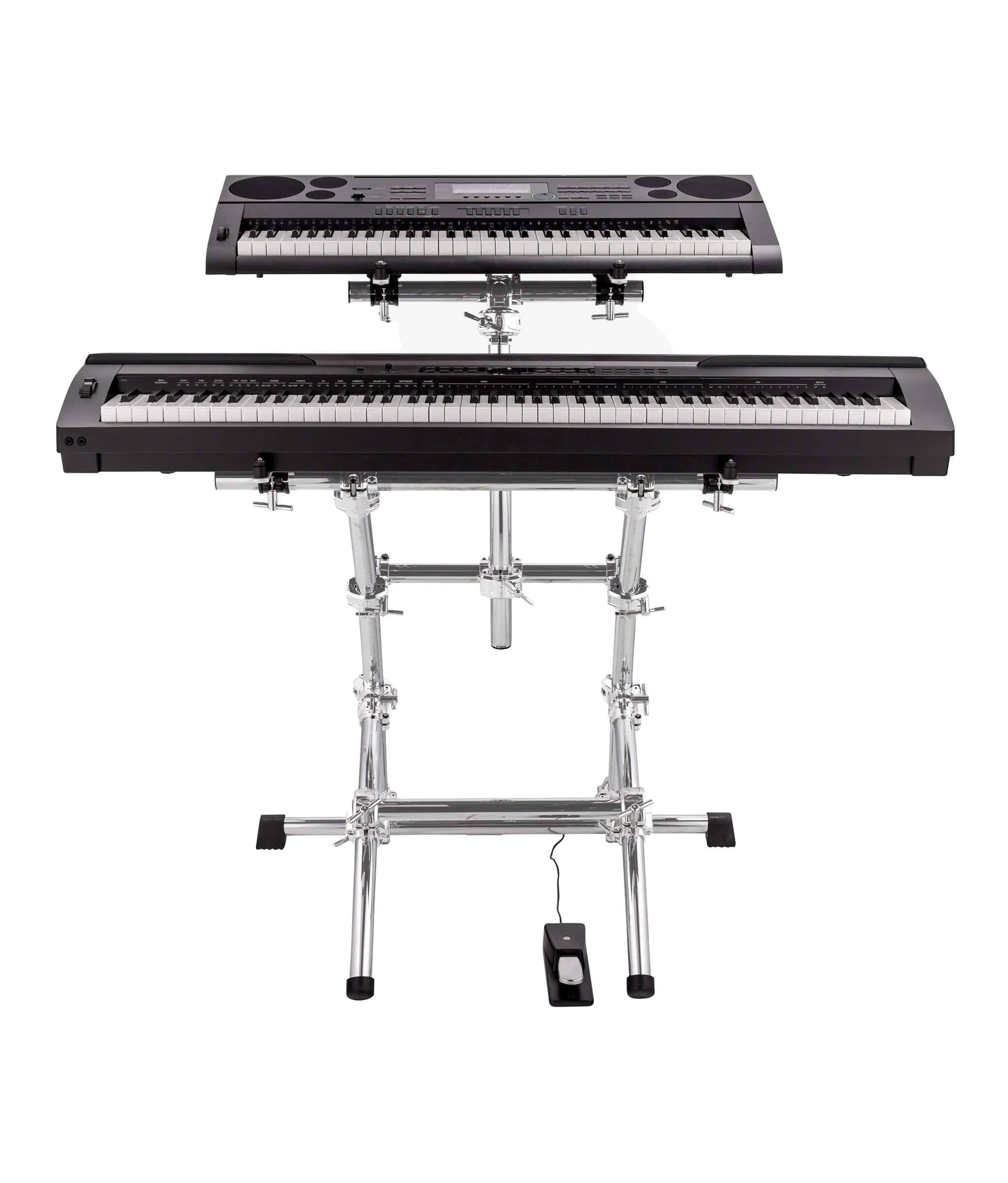 Back. Gibraltar Hardware - Double Key Tree Large 2-Tier Keyboard Stand, Dual-tier Keyboard Stand with Memory Locks 88-key, Chrome.