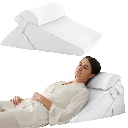 Front. Fabibe - Wedge Pillow Headboard 3pcs Bed Pillows Set For After Adjustable Acid Reflux&back Sleeping Sitting Up White/grey - White-Adjustable 9&12 Inch + 1 Head Pillow.