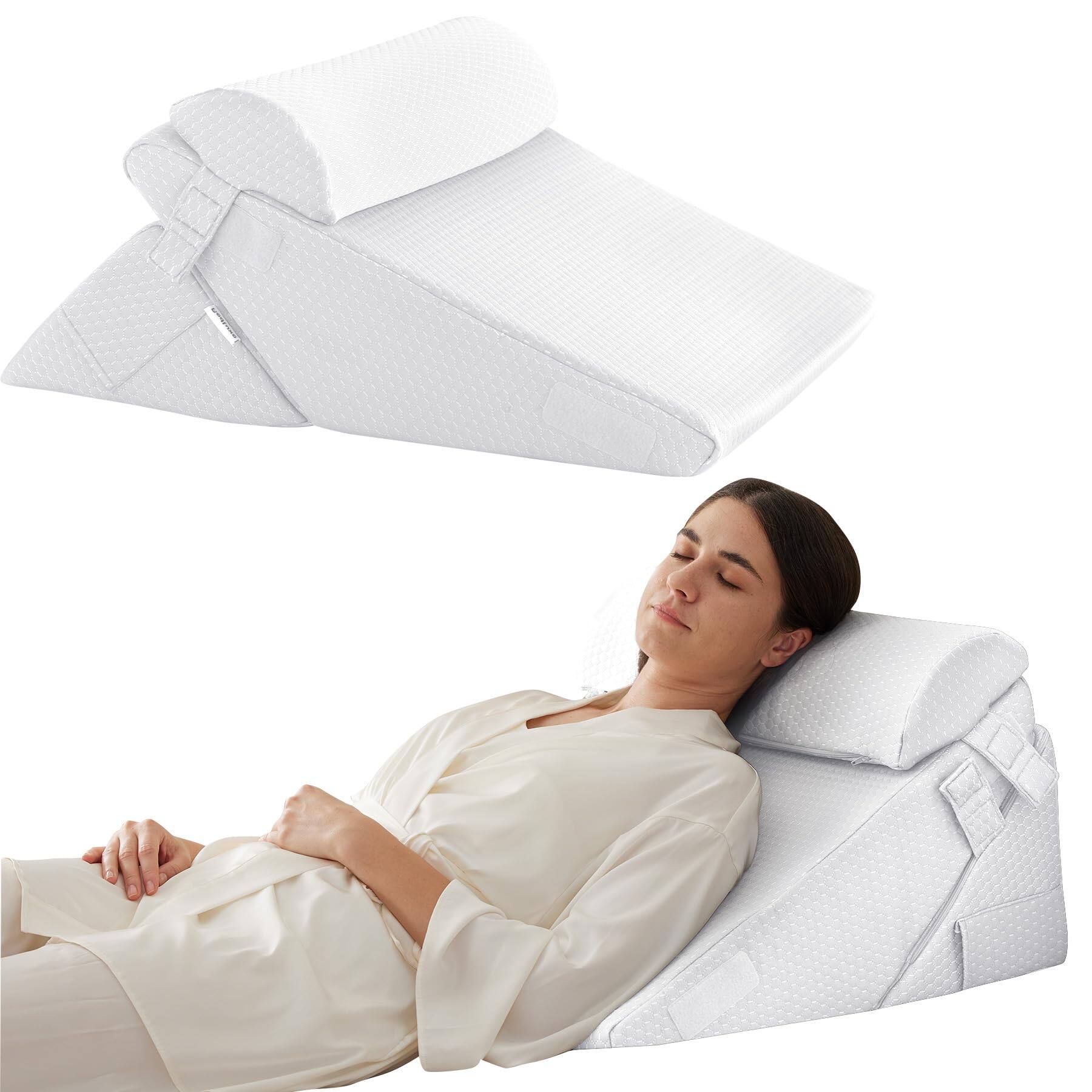 Front. Fabibe - Wedge Pillow Headboard 3pcs Bed Pillows Set For After Adjustable Acid Reflux&back Sleeping Sitting Up White/grey - White-Adjustable 9&12 Inch + 1 Head Pillow.