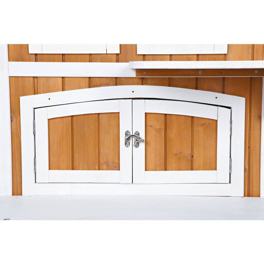 Back. TRIXIE - 2-Story Weatherproof Elevated Outdoor Cat Retreat with Balcony, Brown - Brown/White.