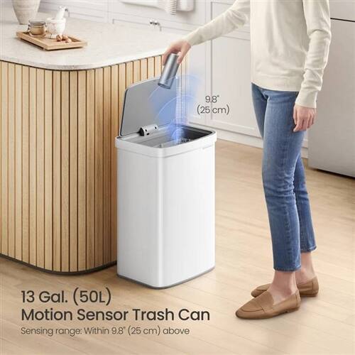 13 Gal. (50L) Motion Sensor Trash Can  
Sensing range: Within 9.8" (25 cm) above