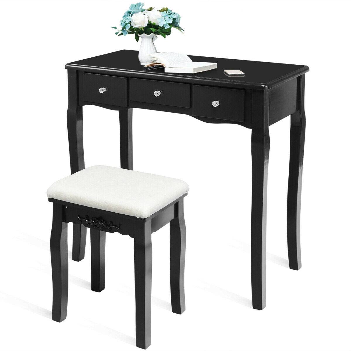 Alt View 2. Gymax - Gymax Vanity Dressing Table Set w/Removable Box &10 Dimmable Bulbs Touch Switch Black - Black.
