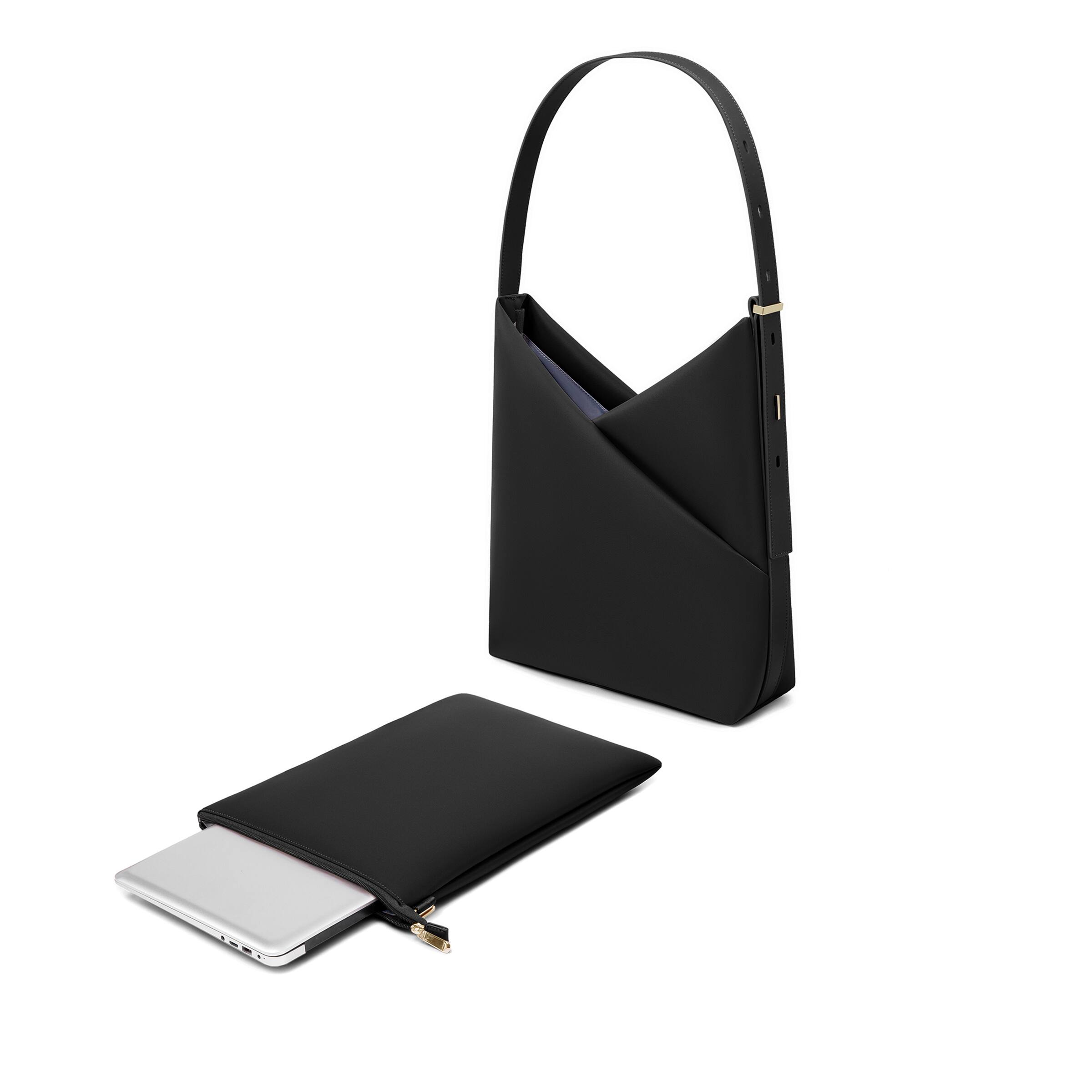 Alt View 4. Lux & Nyx - Lux & Nyx - Origami 15" Laptop Hobo Bag - Convertible Shoulder Bag - Black.