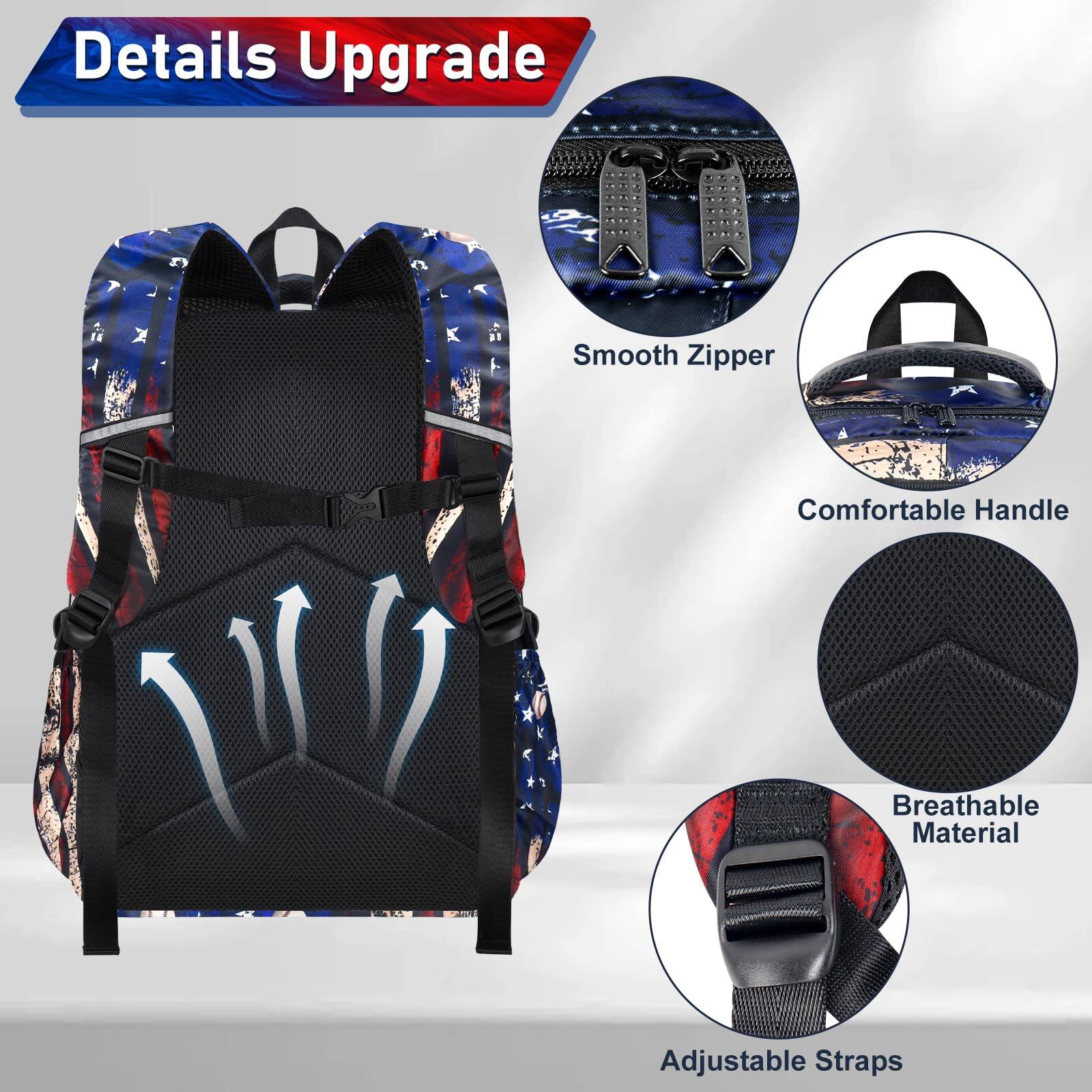 Pacoar Cade Baseball Backpack Set For School With Lunch Box Pencil Bag ...