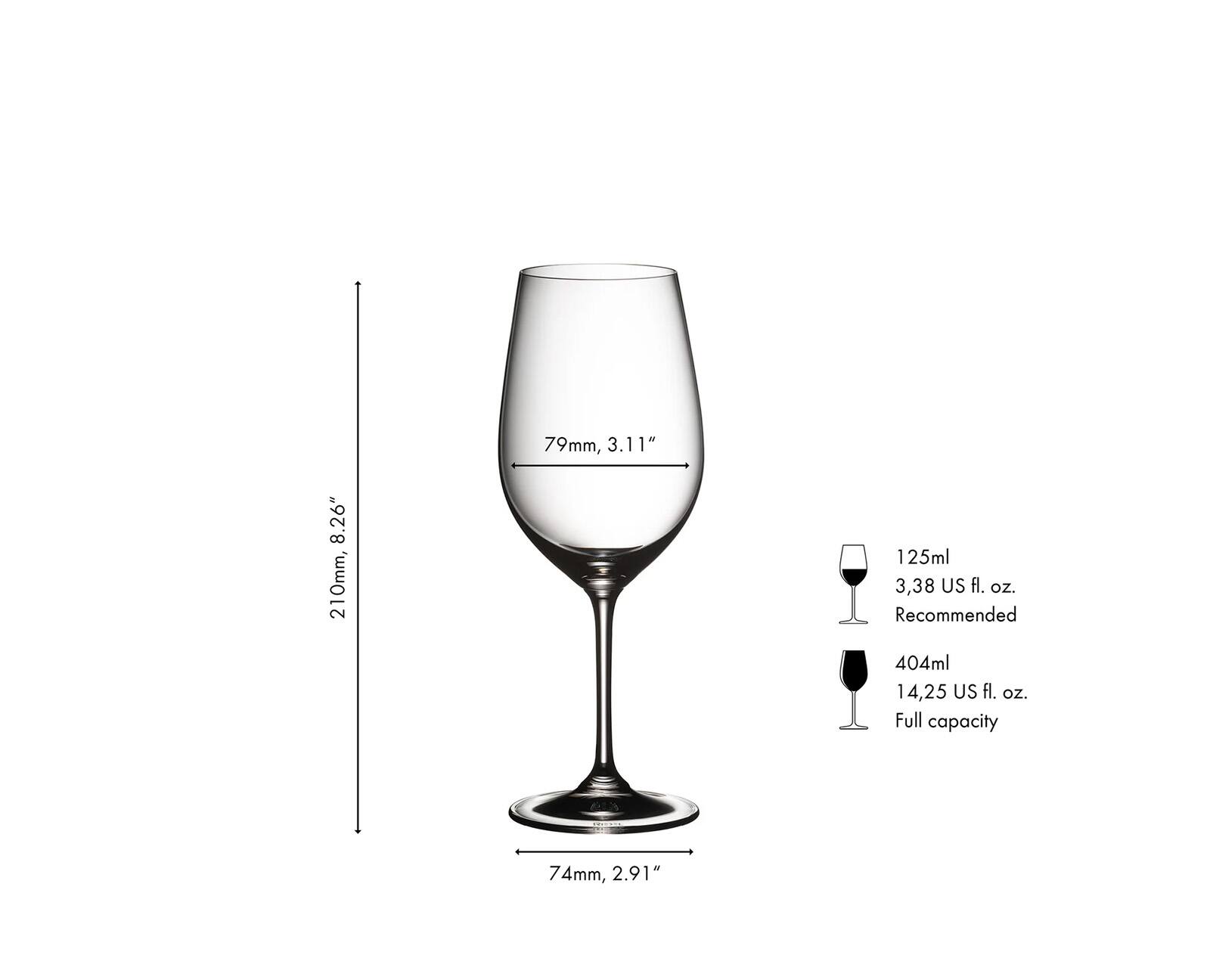79mm, 3.11"  
8.26" 210mm,  
125ml 3.38 US fl. oz. Recommended  
404ml 14.25 US fl. oz. Full capacity  
74mm, 2.91"
