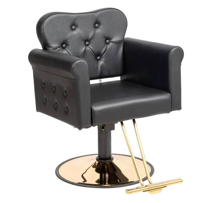 Winado - Elegant Design Barber Chair Salon Chair with & Tufted Button, Footrest, Hydraulic Pump and Adjustable Height for Beauty - Black/Gold