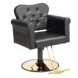 Winado - Elegant Design Barber Chair Salon Chair with & Tufted Button, Footrest, Hydraulic Pump and Adjustable Height for Beauty - Black/Gold