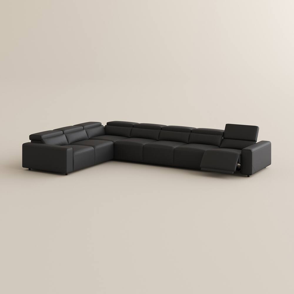 Alt View 9. POVISON - 171.26" Power L Shape Modular Couch With 2 Recliner Seats,USB/Type C Charging Port, Adjustable Headrest, Khaki - Black Sustainable Leather.