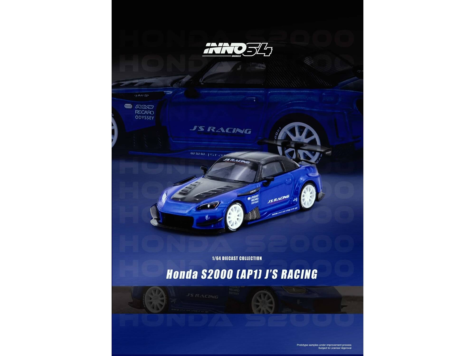 IONDE INNO34 - HONDA S2000 (AP1) J'S RACING FHOS . BRACO HON HO mD RADNO - JS  -  HONDA 52000 1/64 DIECAST COLLECTION HOHO Honda S2000 (AP1) J'S RACING HECNO JS COYSICY RACING 2 InreD HONDA S2000 Prototype samples  emeveent pnoeS Subject - amemsnr Aproa