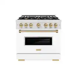 ZLINE - Autograph 36 in. Classic Satin Steel Gas Range with Bronze Accents (CGRSZ-WM-36-CB) - White