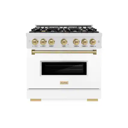 Front. ZLINE - ZLINE Autograph 36 in. Classic Satin Steel Gas Range with Bronze Accents (CGRSZ-WM-36-CB) - White.