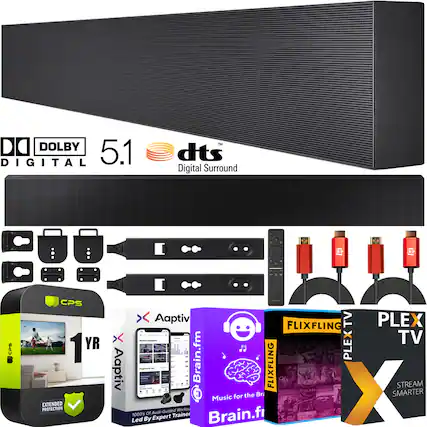 DOLBY DIGITAL 5.1 TM dts Digital Surround
CPS 1 YR EXTENDED PROTECTION
Aaptiv
Aaptiv
PLEX
FLIXFLING TV
Brain.fm
PLEX - FLIXFLING
PARK
STREAM
GLASS
aom
Music Audi-Guided Workout
1000's Of Trainer Brain.fm
Led By Expert Trainers