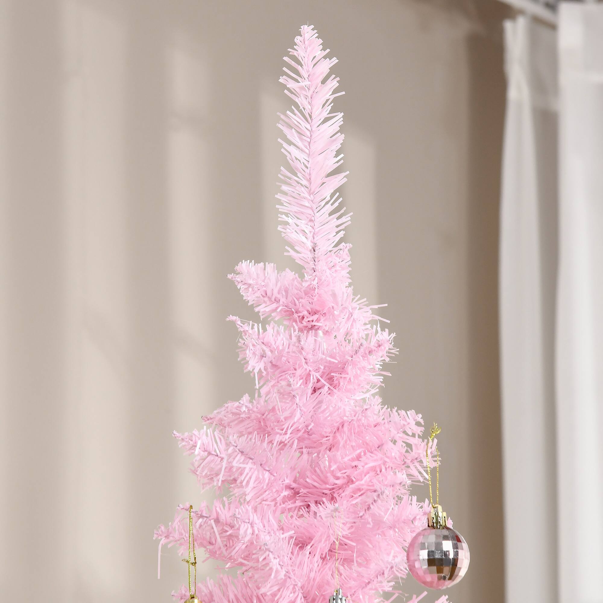 Alt View 7. Homcom - Artificial Pencil Christmas Tree, Slim Xmas Tree with 499 Realistic Branch Tips and Plastic Stand - pink.