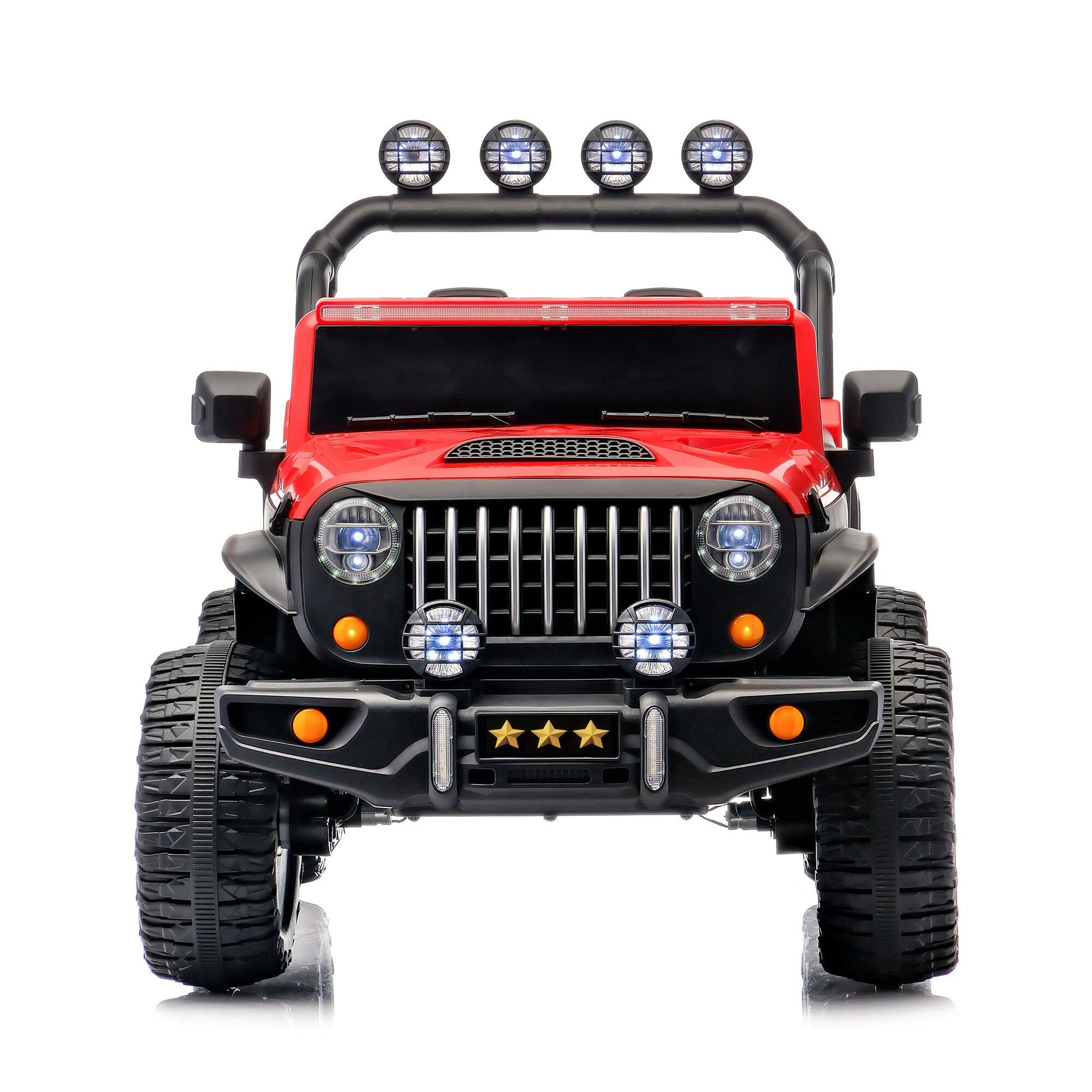 Alt View 9. BreeBe - Red 24V 2-Seater Kids Electric Ride-On Car, Remote Control, 4WD, LED Lights, Adjustable Speed, USB & MP3, PVC, Ages 3-7 - Red.
