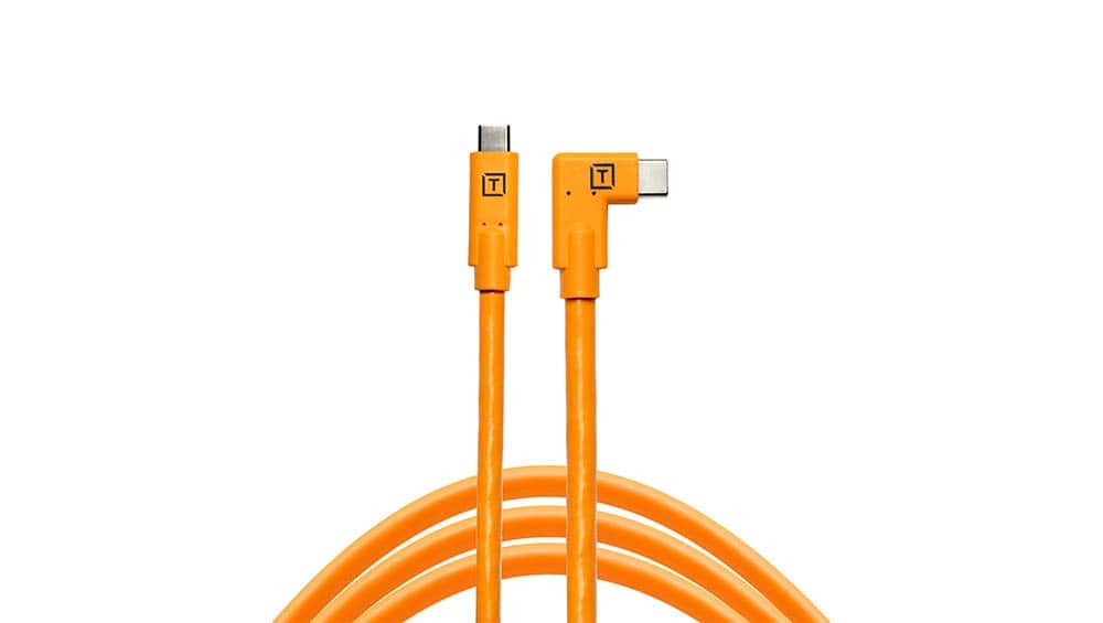 Tether - Tools TetherPro USB-C to USB-C Right Angle, 15' (4.6m), High-Visibility, Orange