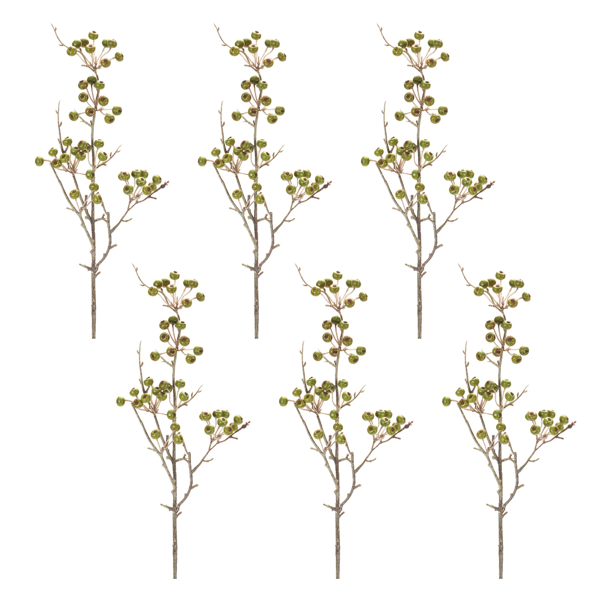 Left. BreeBe - Winter Berry Pod Spray (Set of 12) - Green, Brown.