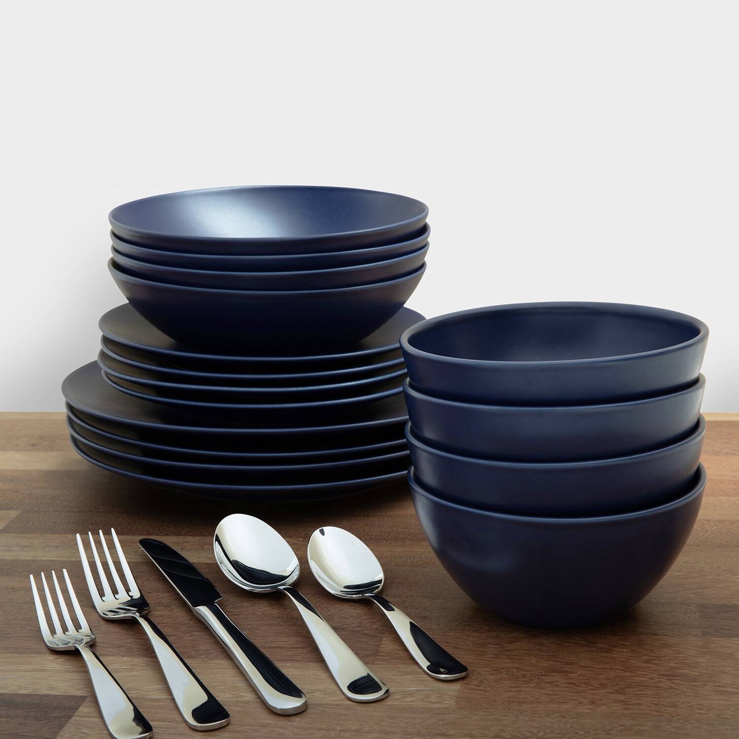 Alt View 3. Larder & Vine - 16-Piece Classic Dinnerware Set for 4, Ceramic Stoneware Made in Portugal - Indigo.