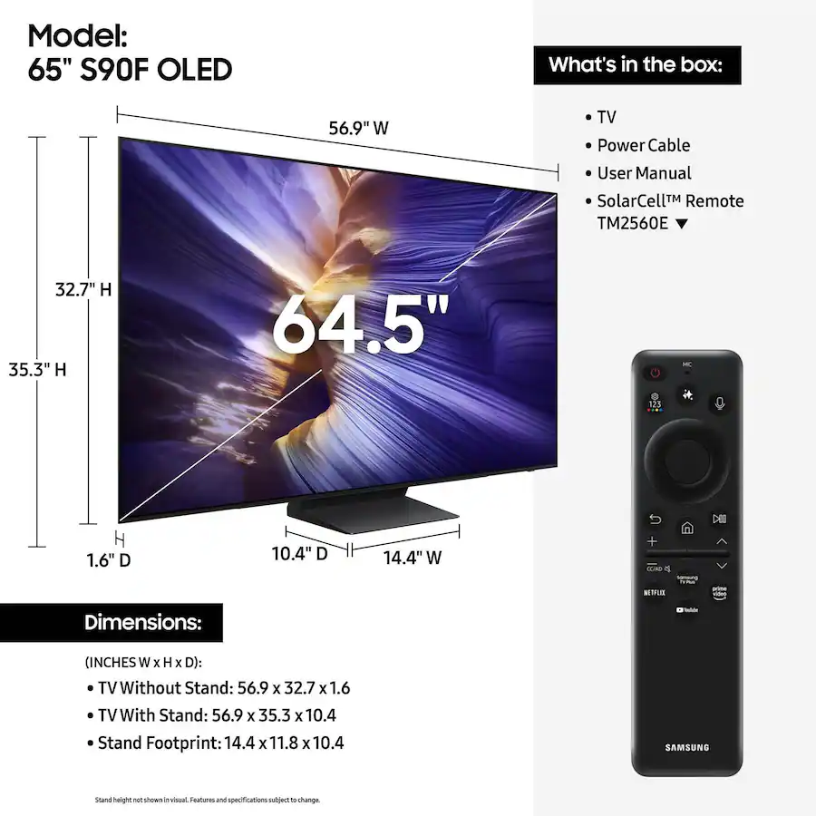 Samsung QN65S90FAFXZA 65 Inch 4K OLED Smart TV with Dolby Atmos and 4 ...