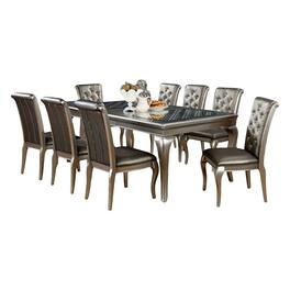 Manhattan Lane - Nery 9pc Dining Table Chair Set, 66-84 Inch Extendable Gray Glass Top - Champagne Gray, Clear