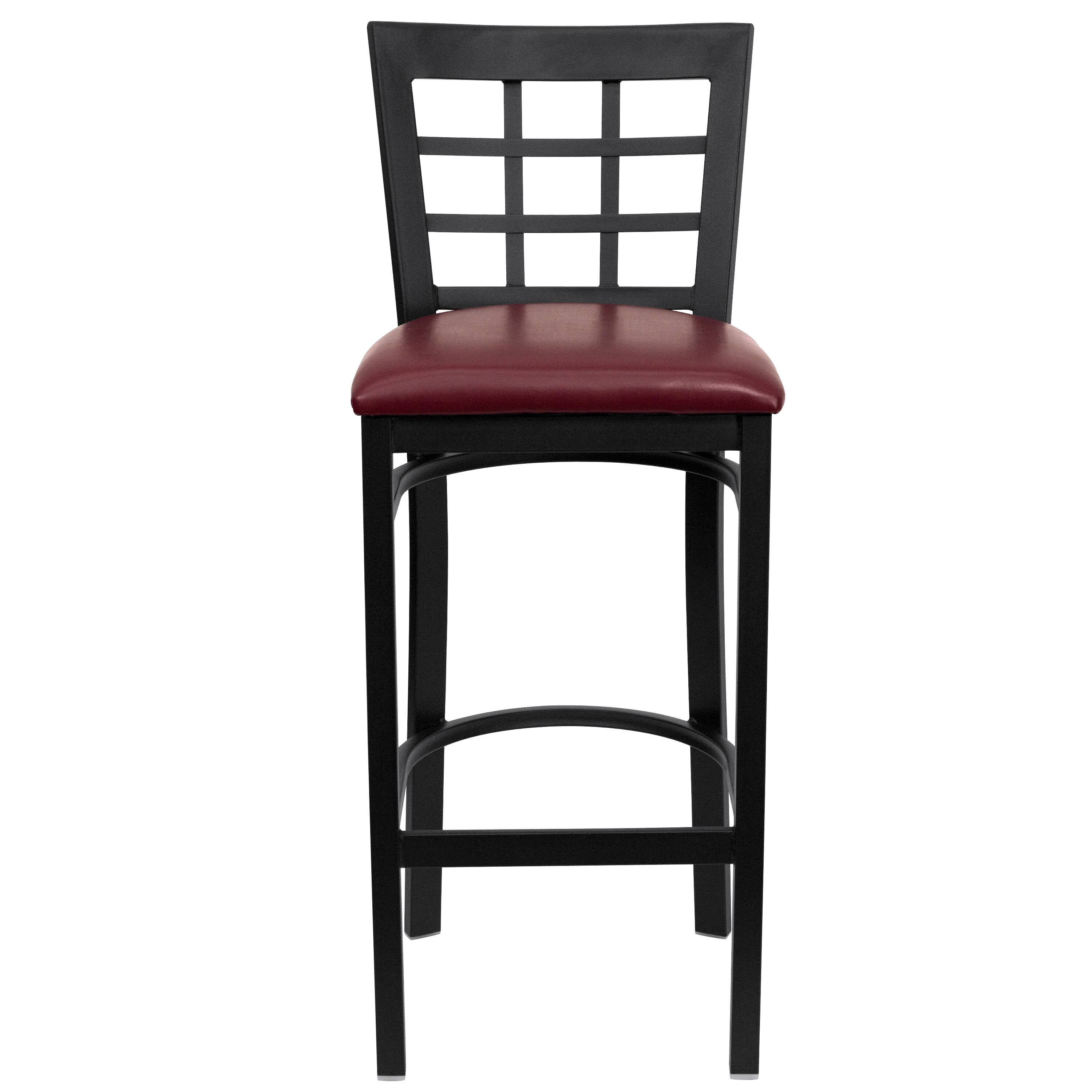 Alt View 5. Emma + Oliver - Window Back Metal Restaurant Dining Barstool - Burgundy Vinyl Seat/Black Metal Frame.