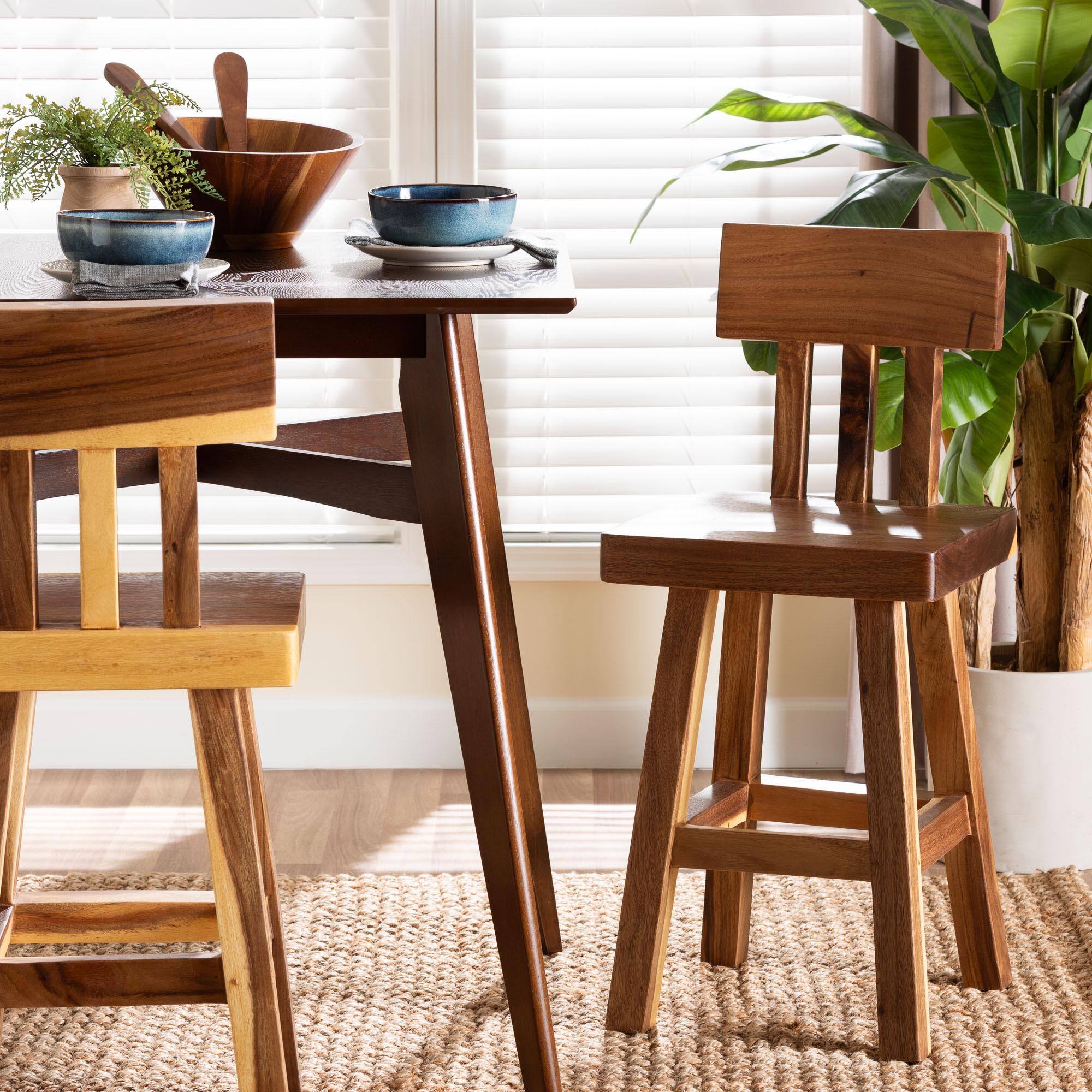 Alt View 4. bali & pari - Luli Suar Wood Counter Stool - Handcrafted Solid Wood Stool with Backrest, Rustic Modern Seating - Natural Brown.