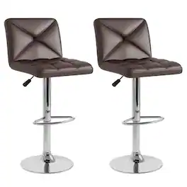 Costway - Modern Bar Stools Set of 2 PU Leather Upholstered Swivel Counter Stools with Back - Brown