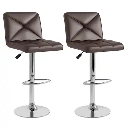Front. Costway - Modern Bar Stools Set of 2 PU Leather Upholstered Swivel Counter Stools with Back - Brown.