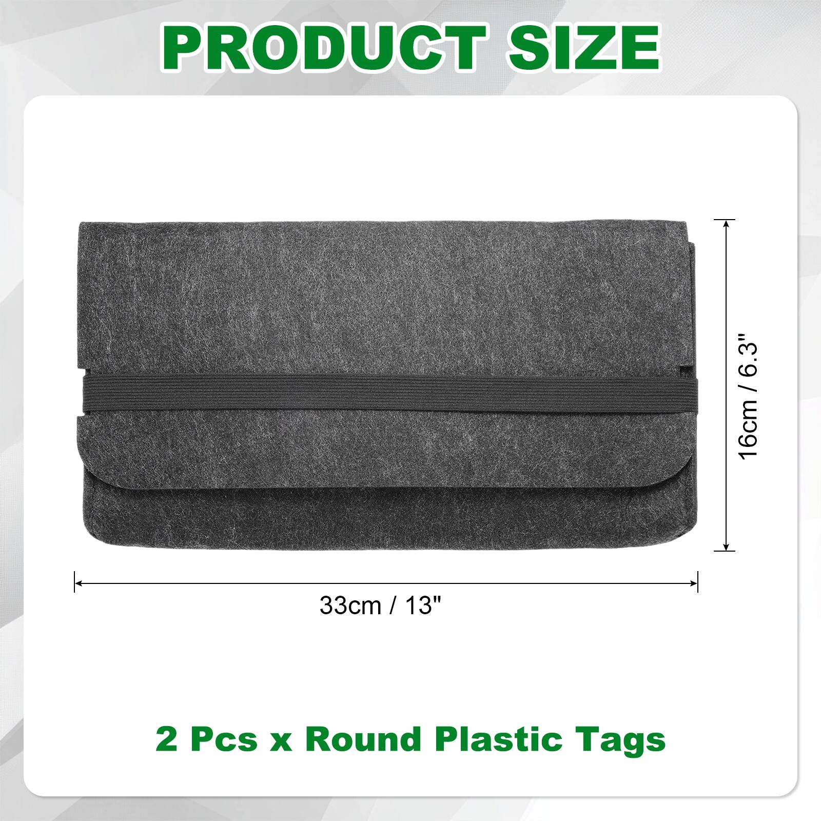PRODUCT SIZE

33cm / 13"  
16cm / 6.3"

2 Pcs x Round Plastic Tags
